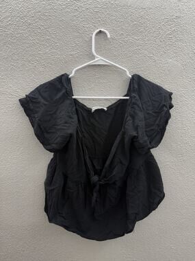RusttyDustty Womens Blouse Size Medium Black Short Sleeve Front Tie